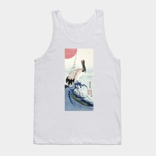 Crane, Wave and Rising Sun (1830) Vintage Woodblock Prints by Utagawa Hiroshige Tank Top